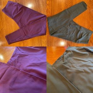 Two pairs of Maroon and Forest Green leggings in good condition